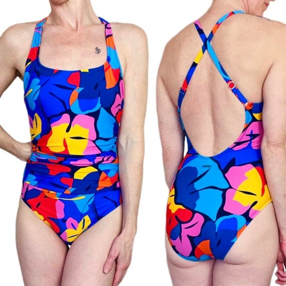 Nautica Colorful Tropical Floral Abstract One-Piece Swimsuit - Picture 1 of 5